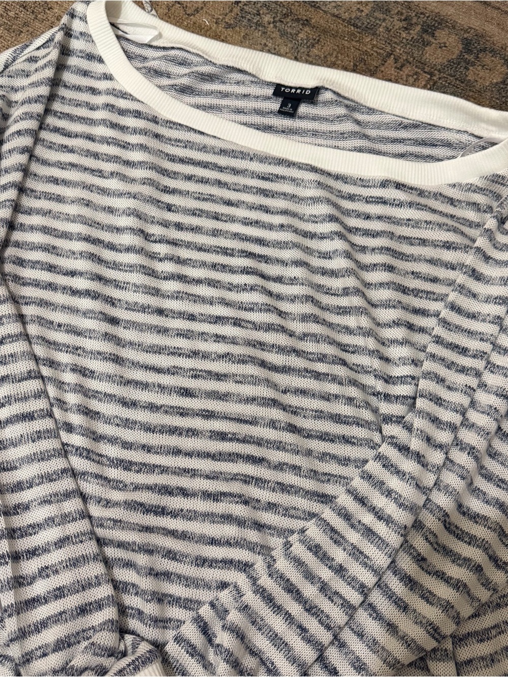 torrid Cream and Navy Striped Crewneck Sweater